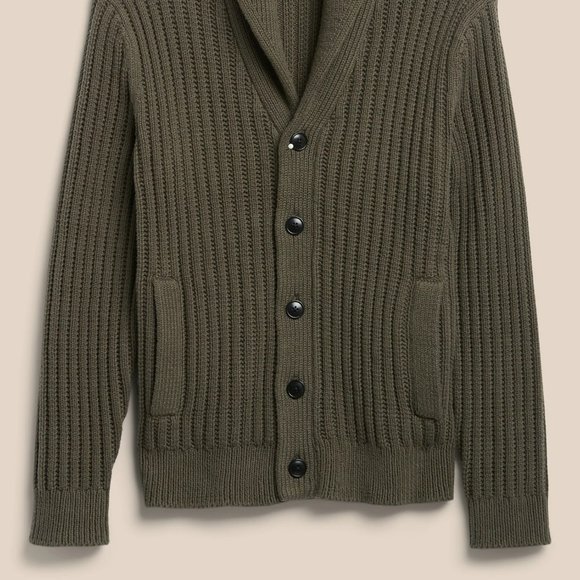 Banana Republic Organic Cotton Shawl Collar Wide Ribbed-Knit Stitch Card… - Picture 13 of 14